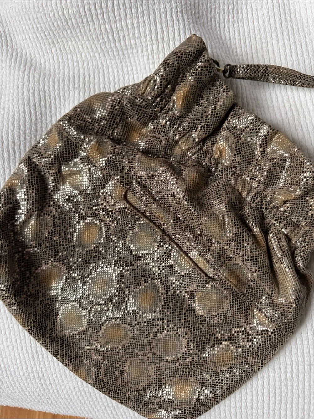 HOBO Brown Metallic Drawstring Shoulder Bag with Gold Accents
